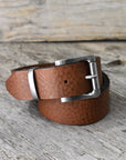 Handcrafted Jeans Leather Belt Chestnut Brown Vegetable Tanned Roller Buckle
