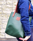 Sonas Leather Tote Bag - Forrest Green - Mishnóc