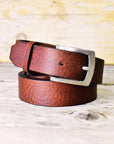 Suited Leather Belt in Black or Brown with Stainless Steel Buckle - Mishnóc