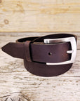 Suit Leather Belt in Deep Brown with Stainless Steel Buckle - Mishnóc