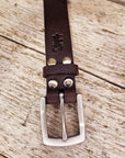 Suit Leather Belt in Deep Brown with Stainless Steel Buckle - Mishnóc