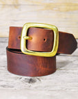 Brown Bull Hide Leather Belt With Solid Brass Buckle - Mishnóc