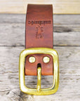 Brown Bull Hide Leather Belt With Solid Brass Buckle - Mishnóc