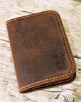 Distressed Leather Card Holder – Bifold – TAN - Mishnóc