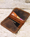 Distressed Leather Card Holder – Bifold – TAN - Mishnóc