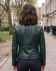 1847 dark green lamb nappa polish leather jacket with zipper, zipped pockets