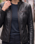 1847 black lamb nappa polish leather jacket with zipper, zipped pockets