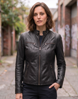 1847 black lamb nappa polish leather jacket with zipper, zipped pockets