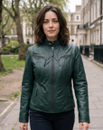 1847 dark green lamb nappa polish leather jacket with zipper, zipped pockets