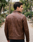 "Merlin" Men's Leather Jacket - Copper Brown - Mishnóc