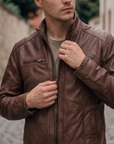 "Merlin" Men's Leather Jacket - Copper Brown - Mishnóc