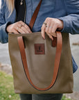 Sonas Leather Tote Bag - Taupe - Mishnóc