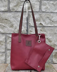 Sonas Leather Tote Bag - Burgundy - Mishnóc
