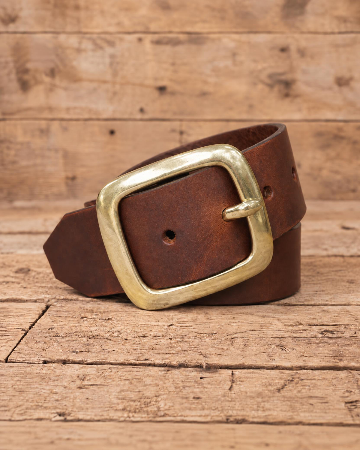 Brown Bull Hide Leather Belt With Solid Brass Buckle