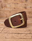 Brown Bull Hide Leather Belt With Solid Brass Buckle
