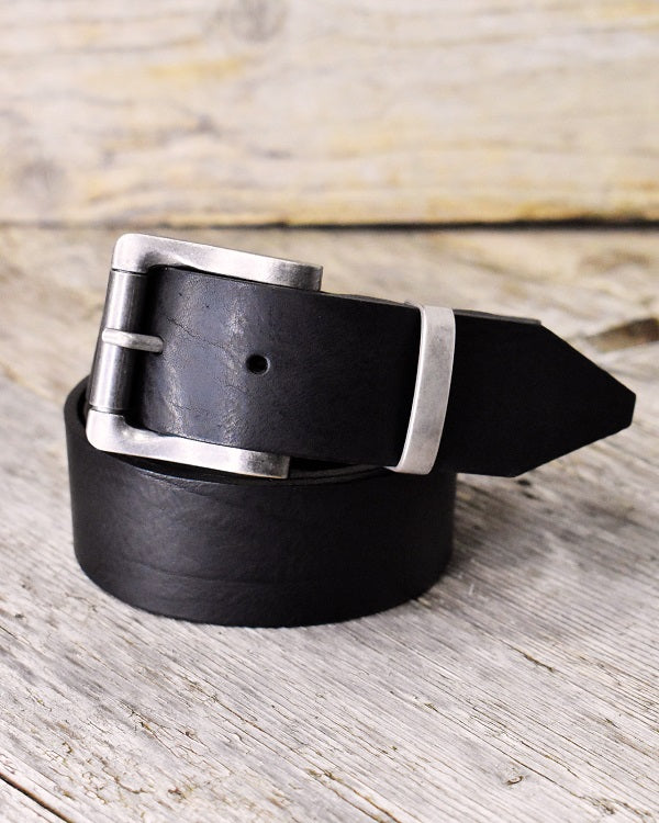 Handcrafted Jeans Leather Belt Black Vegetable Tanned Roller Buckle
