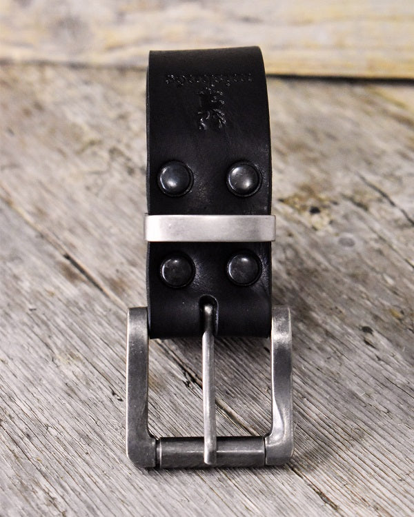 Handcrafted Jeans Leather Belt Black Vegetable Tanned Roller Buckle