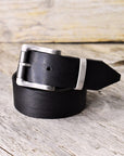 Handcrafted Jeans Leather Belt Black Vegetable Tanned Roller Buckle