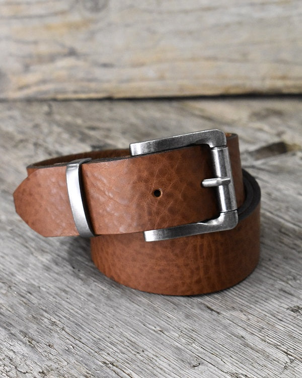 Handcrafted Jeans Leather Belt Chestnut Brown Vegetable Tanned Roller Buckle
