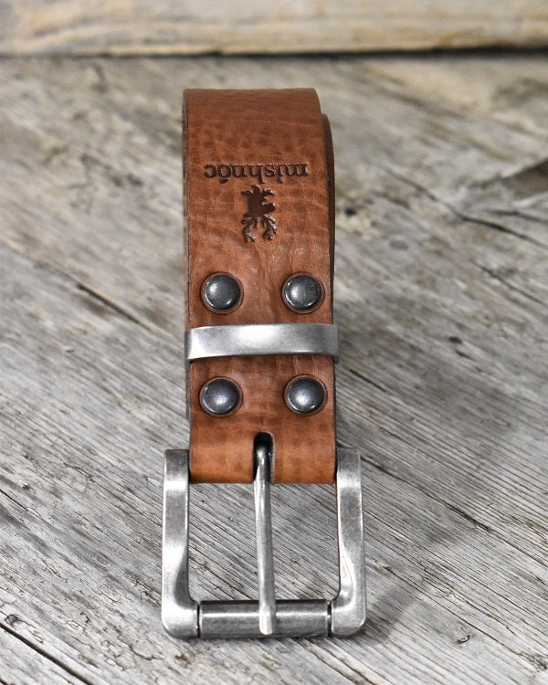 Handcrafted Jeans Leather Belt Chestnut Brown Vegetable Tanned Roller Buckle