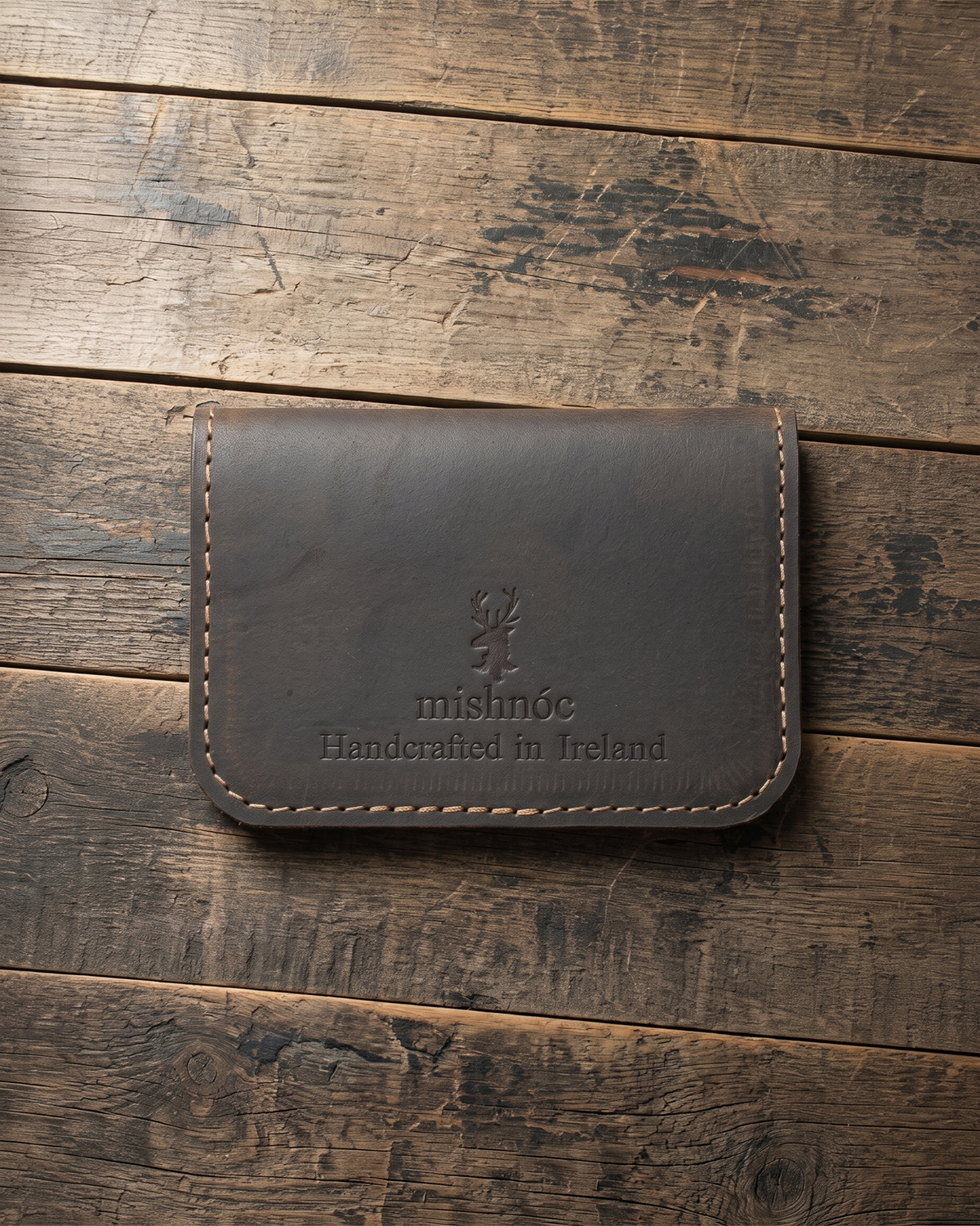 Distressed Leather Card Holder Bifold -TAN- - Mishnóc