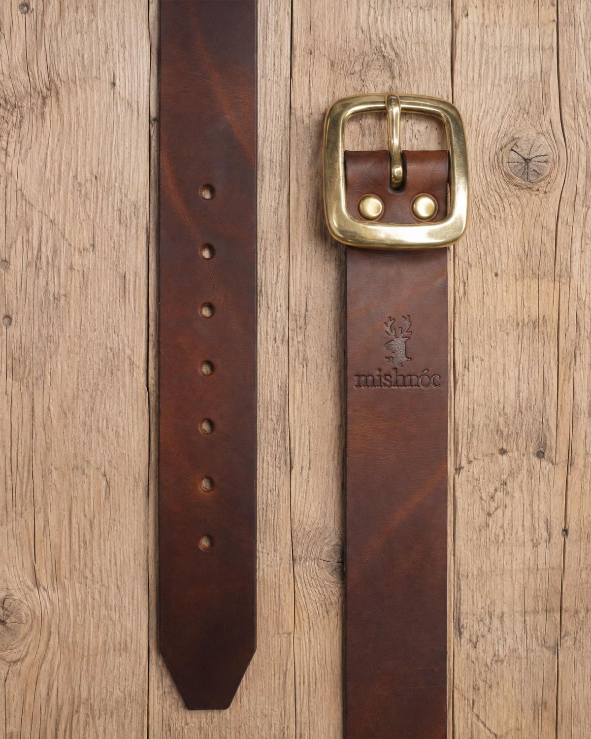 Brown Bull Hide Leather Belt With Solid Brass Buckle