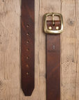 Brown Bull Hide Leather Belt With Solid Brass Buckle