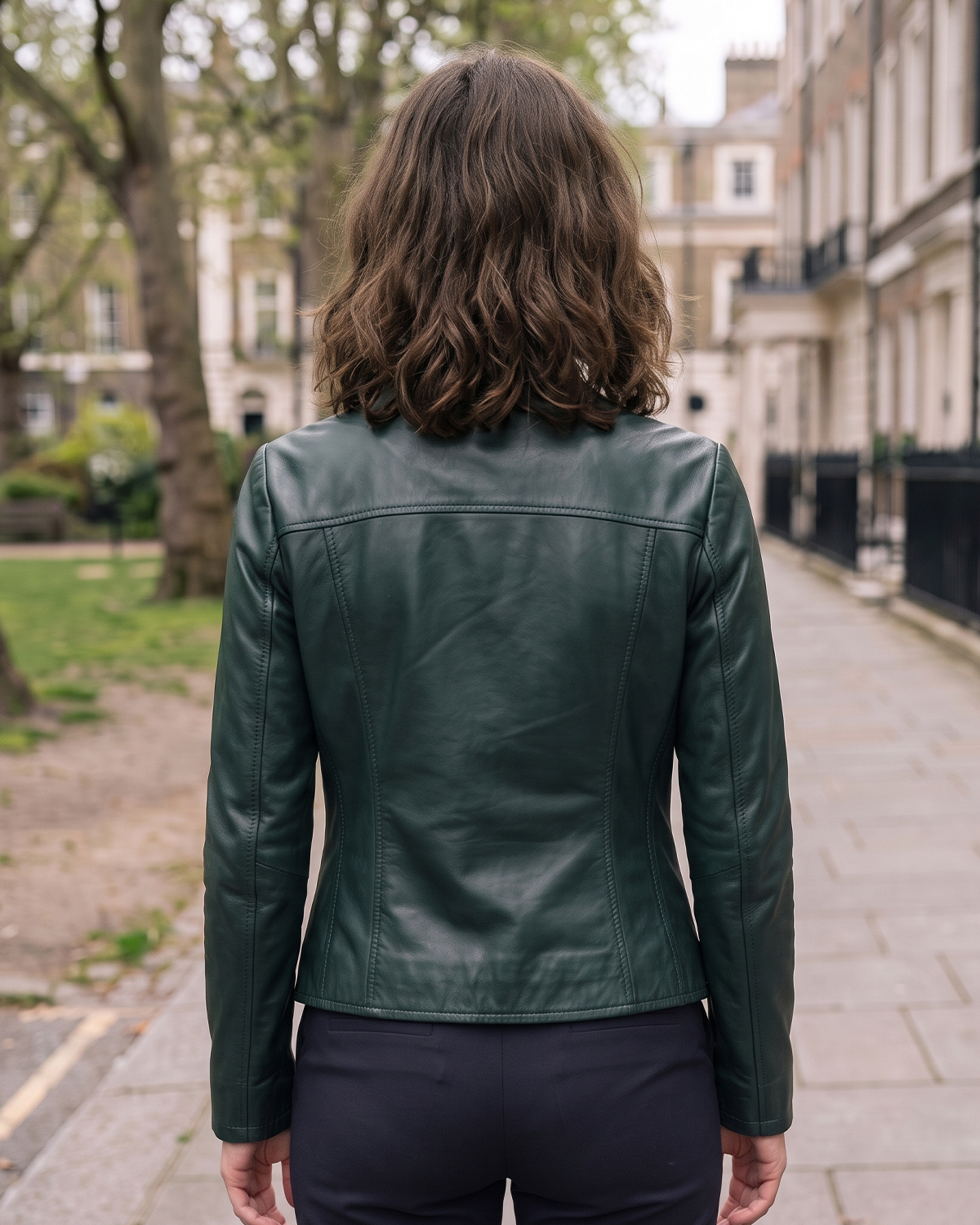 1847 dark green lamb nappa polish leather jacket with zipper, zipped pockets