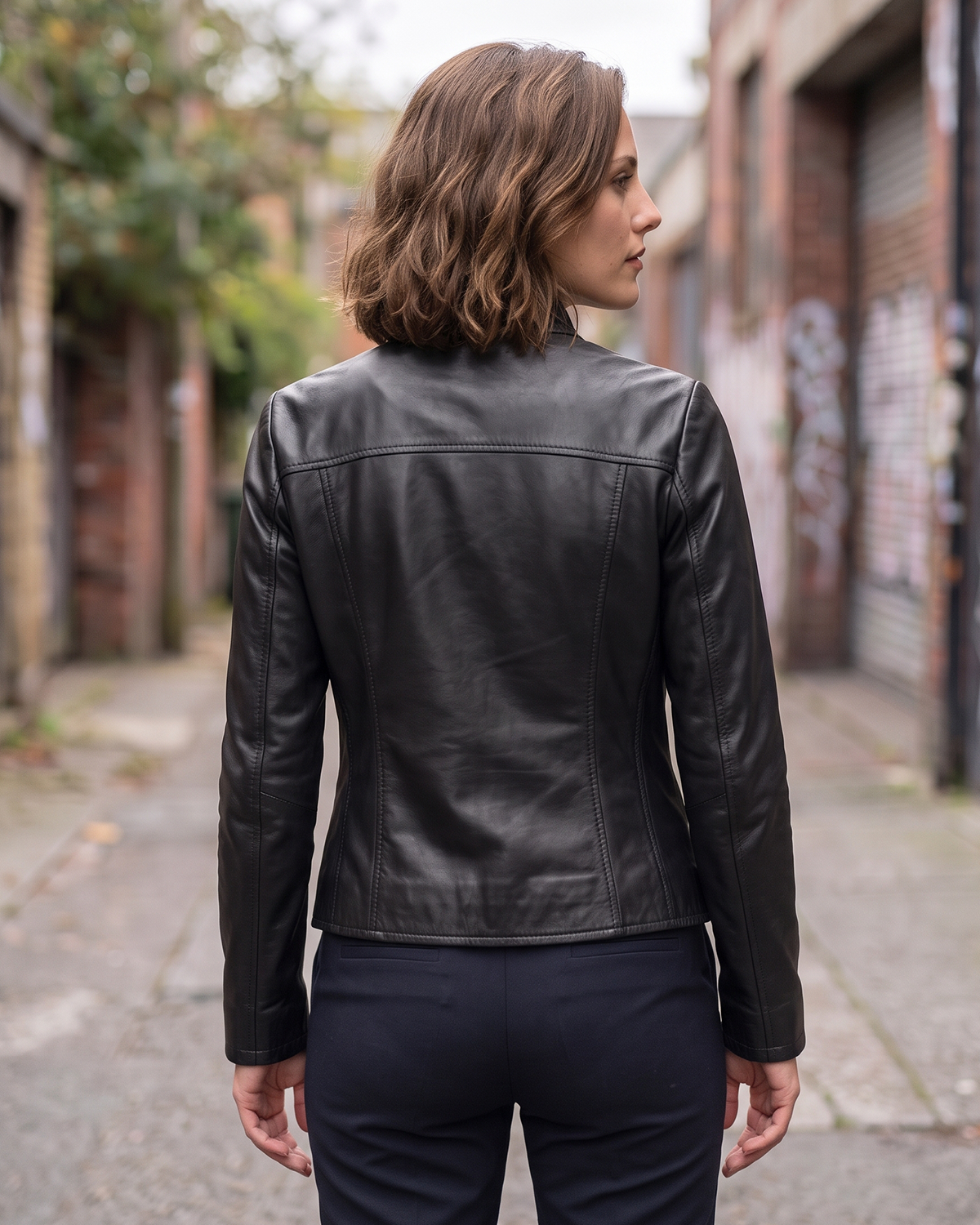 1847 black lamb nappa polish leather jacket with zipper, zipped pockets