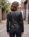 1847 black lamb nappa polish leather jacket with zipper, zipped pockets