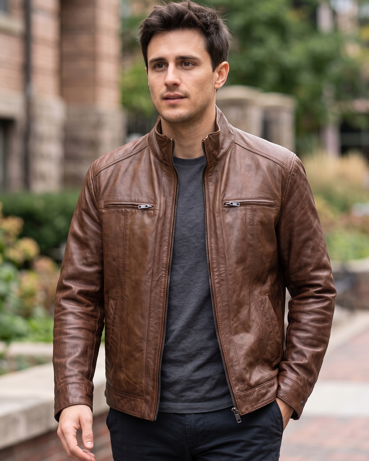 "Merlin" Men's Leather Jacket - Copper Brown - Mishnóc