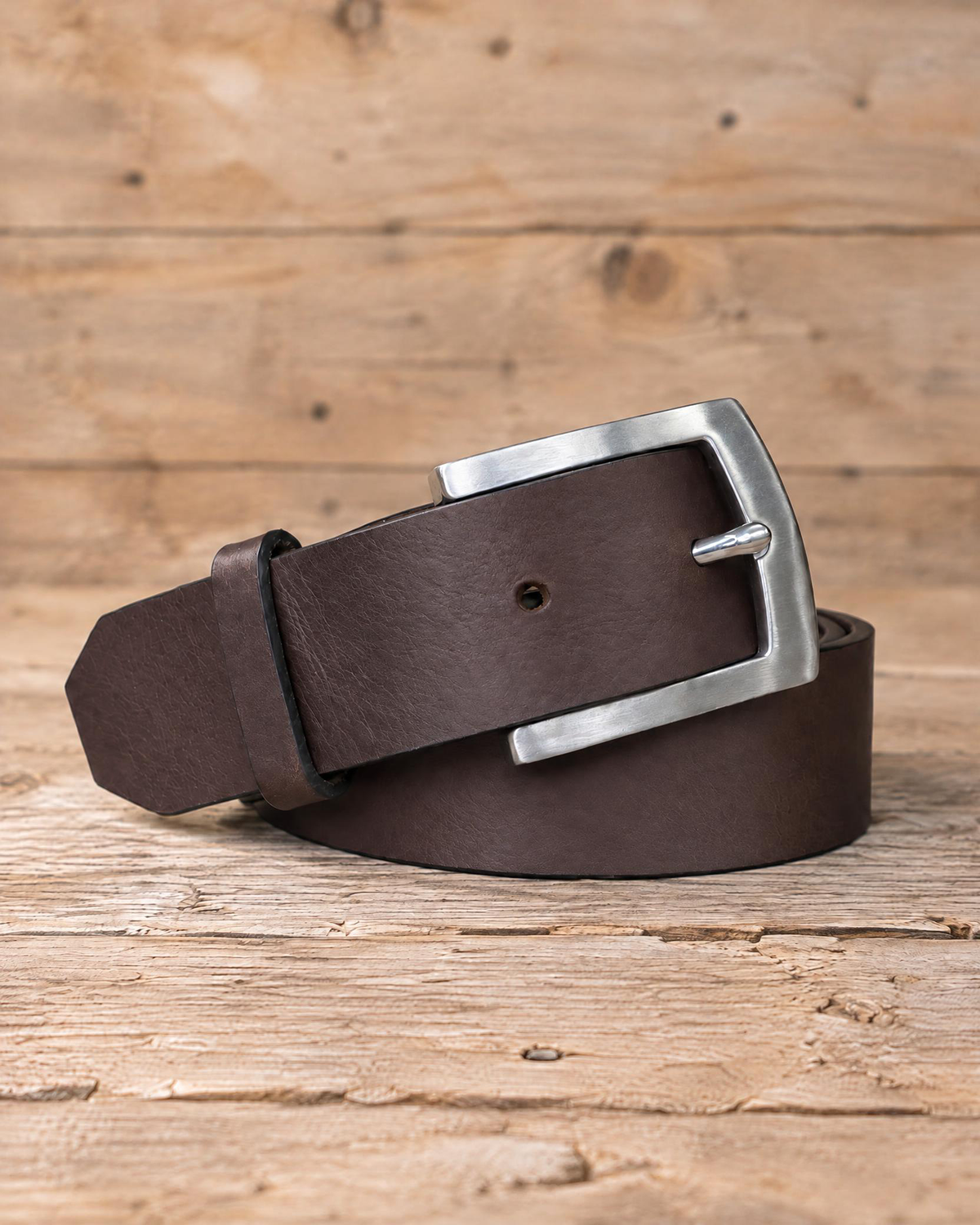 Suited Leather Belt in Deep Brown with Stainless Steel Buckle - Mishnóc
