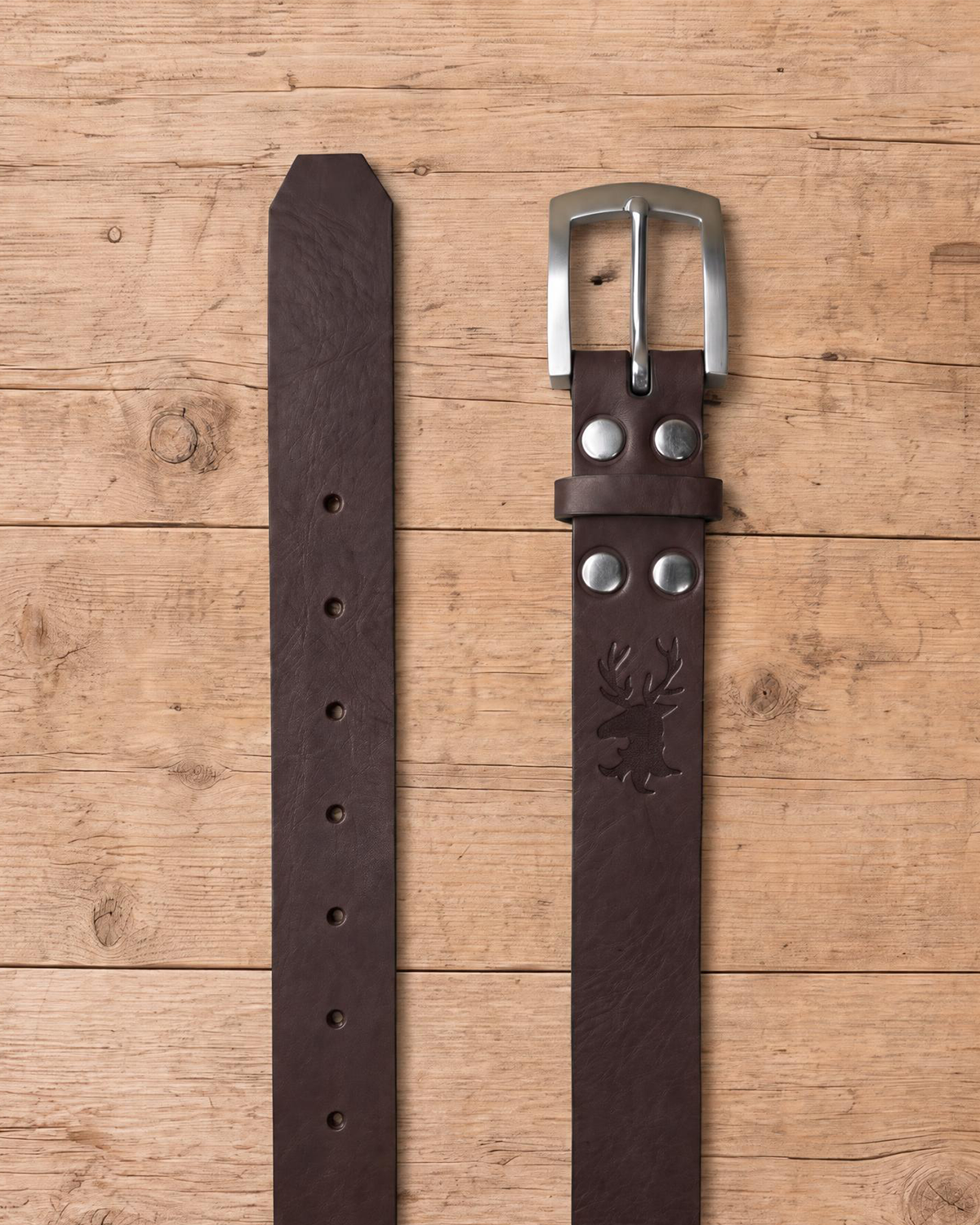 Suited Leather Belt in Deep Brown with Stainless Steel Buckle - Mishnóc