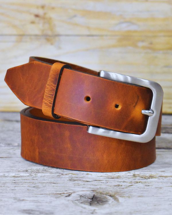 Tan Shrunken Bull Shoulder Fine Leather Belt