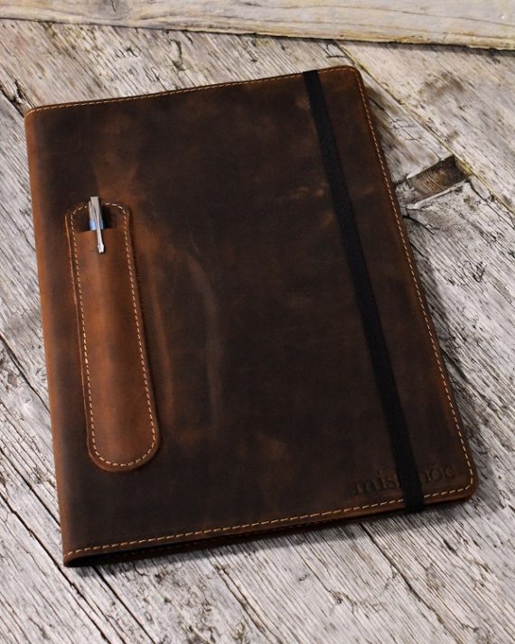 Distressed Leather Journal Cover With Pen -TAN- A4 - Mishnóc