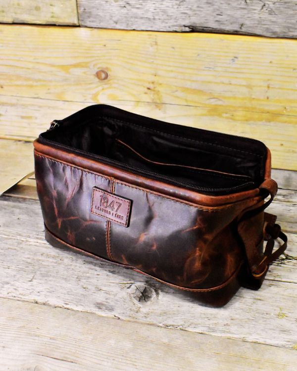 Mens leather bathroom bag on sale